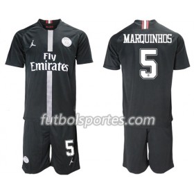 Camisetas Paris Saint Germain Marquinhos 5 Jordan Negro Niño Tercera Equipacion 2018/2019